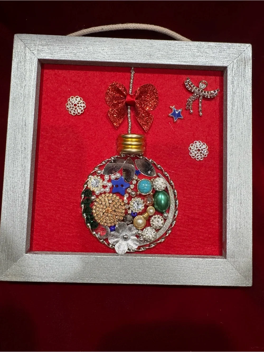 Handcrafted Holiday Ornament Shadowbox Wall Art - Red